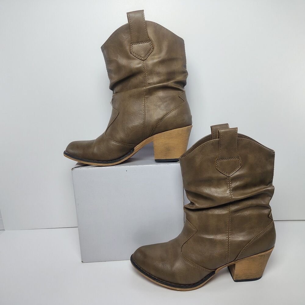Charles Albert Womens 6 Modern Western Cowgirl Slouchy Ankle Mocha Brown Boots